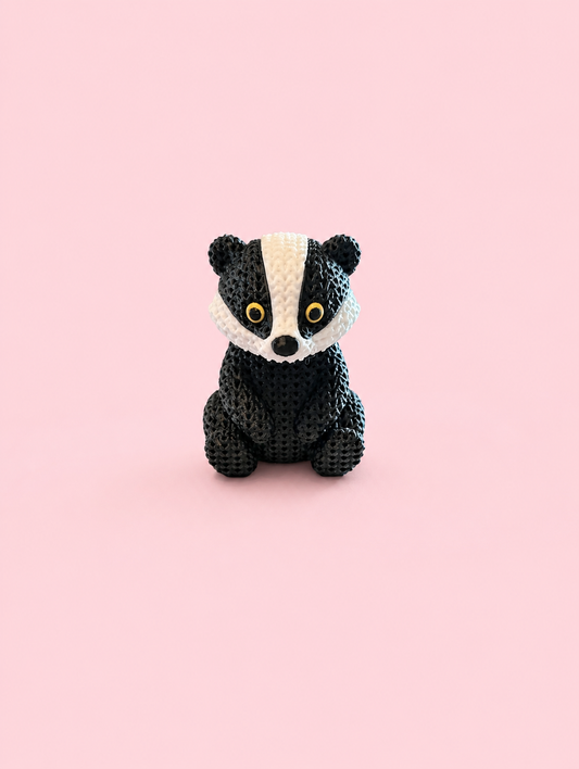 Knitted Badger Figurine – 3D Printed Animal Collectible