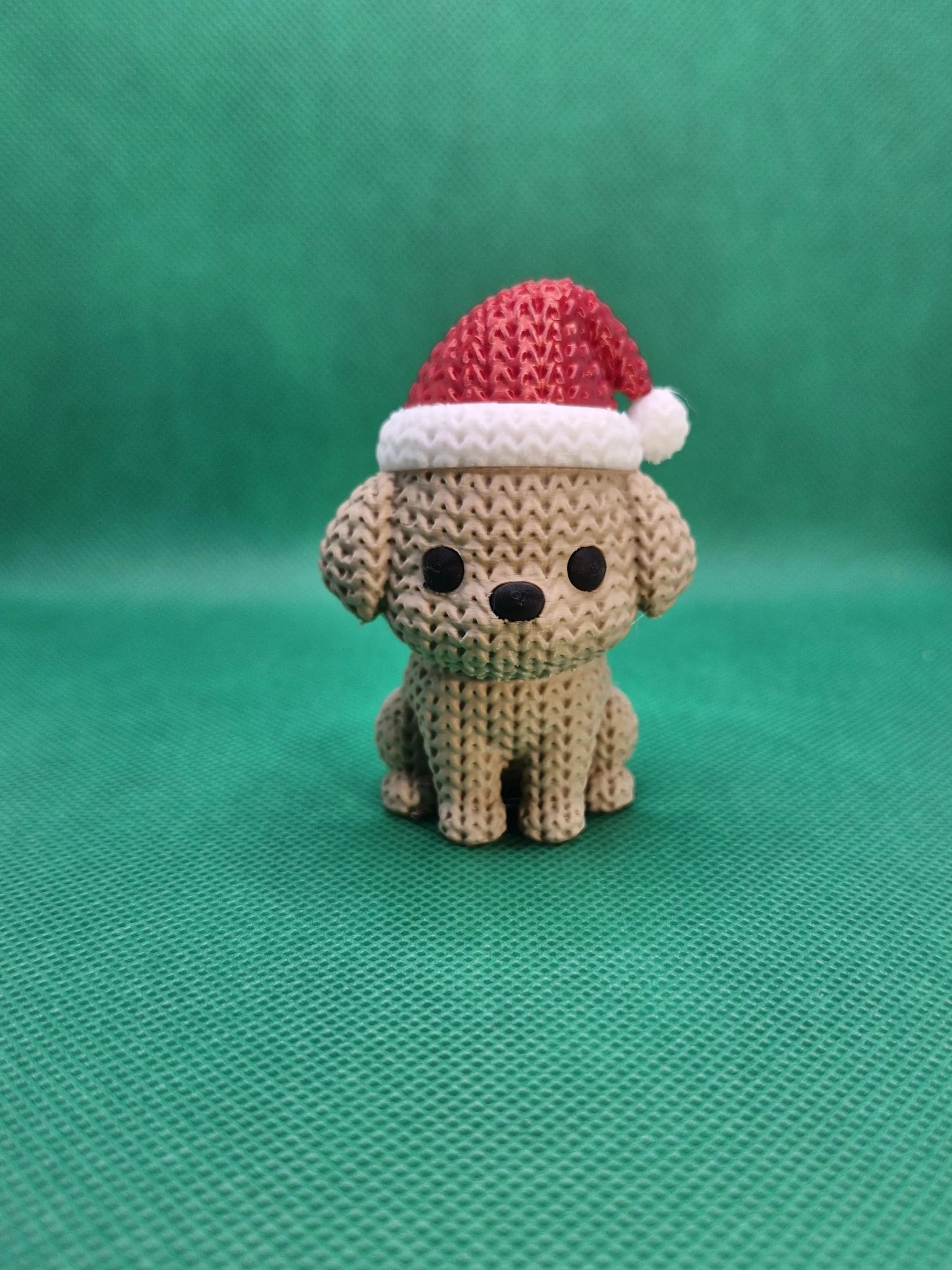 Knitted-Style Christmas Puppy Figurine | 3D Printed Festive Dog Gift