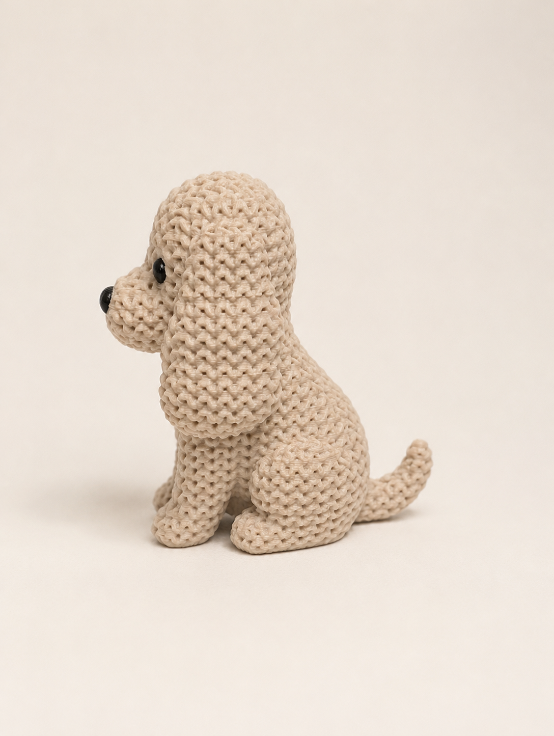 Knitted-style 3D printed Cocker Spaniel dog figurine, side view