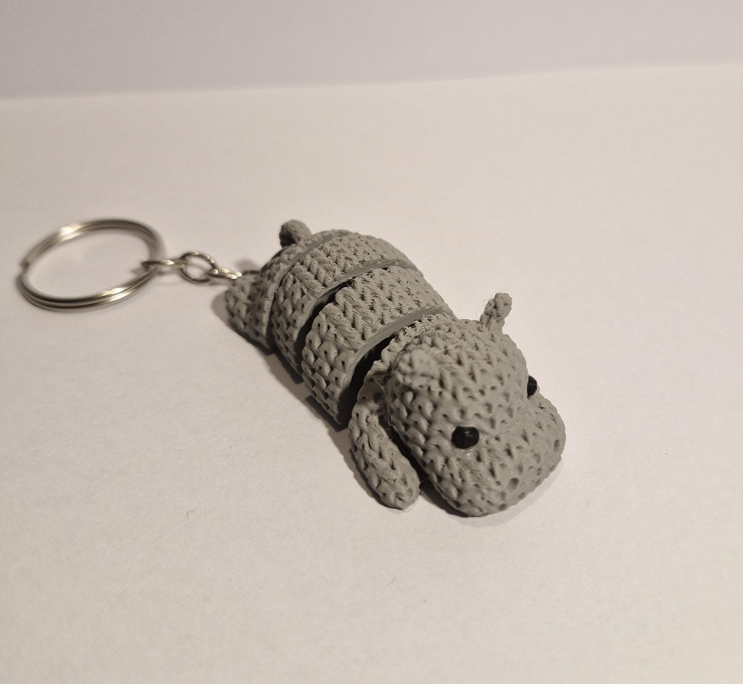 Knitted-Style Hippo Keyring | 3D Printed Animal Keychain Gift