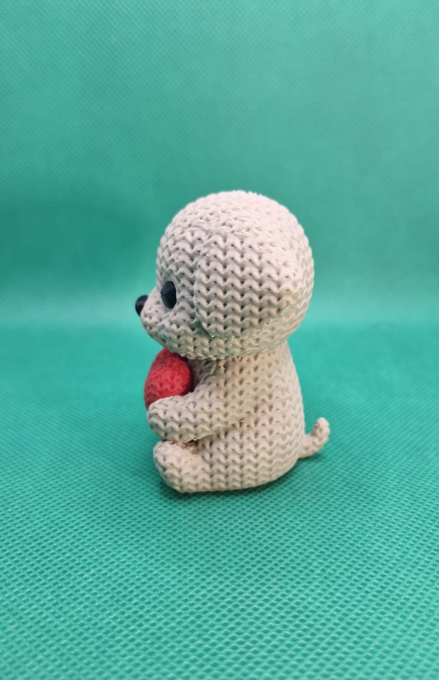 Knitted-Style Puppy Holding a Heart | 3D Printed Gift for Dog Lovers