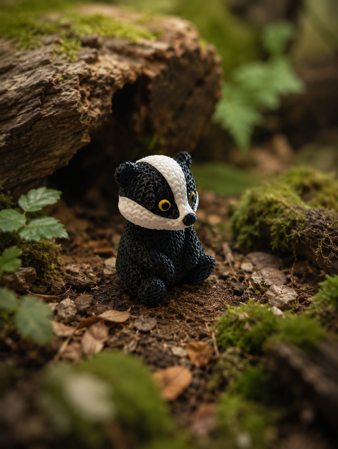 Knitted Badger Figurine – 3D Printed Animal Collectible