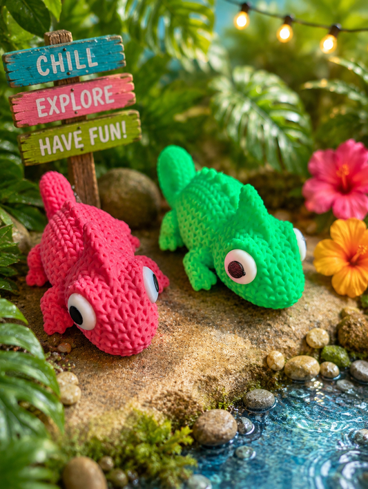 Knitted-Style Chameleon Figurine – 3D Printed Collectible
