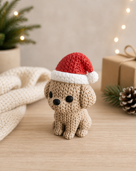 Knitted-Style Christmas Puppy Figurine | 3D Printed Festive Dog Gift