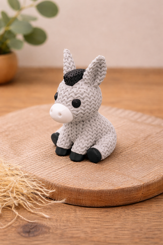 Knitted-Style Donkey Figurine | 3D Printed Farm Animal Gift