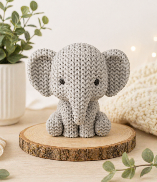 Knitted-Style Elephant Figurine | 3D Printed Gift for Animal Lovers