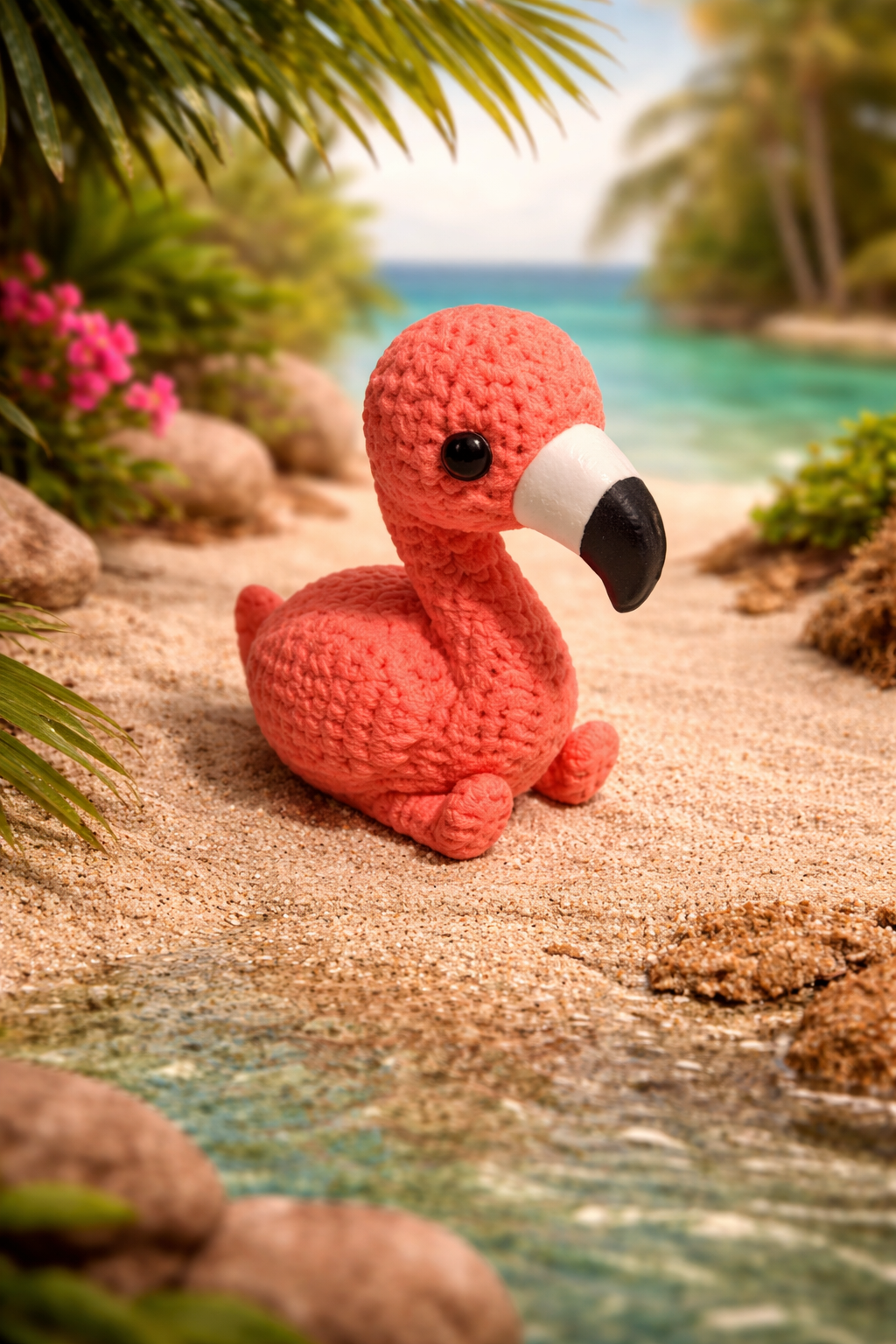 Knitted-Style Flamingo Figurine | 3D Printed Tropical Gift