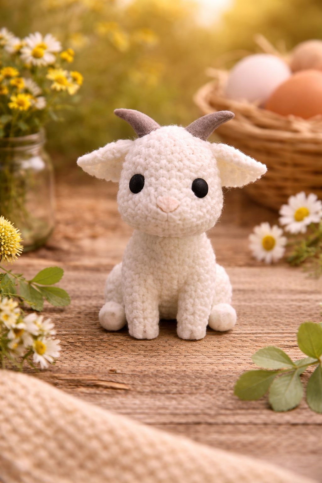 Knitted-Style Goat Figurine | 3D Printed Farm Animal Gift
