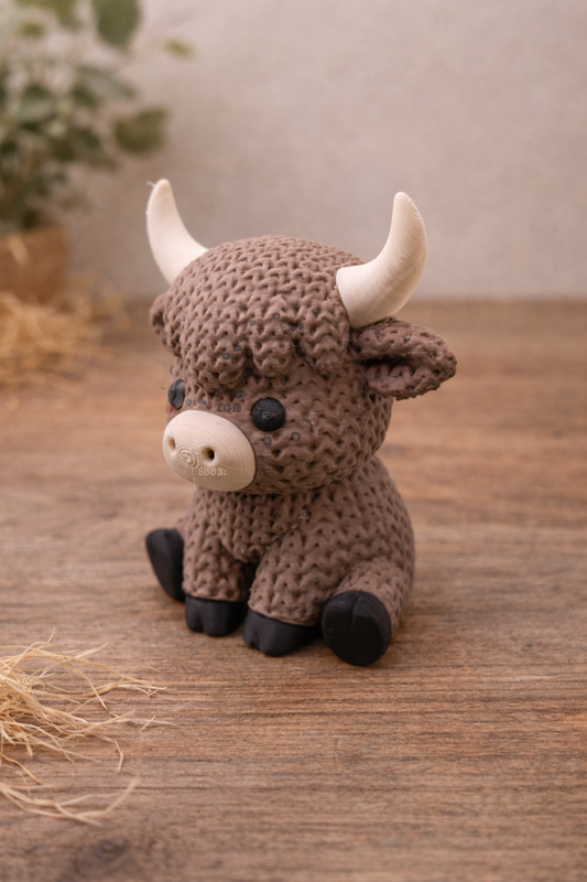 Knitted-Style Highland Cow Figurine | 3D Printed Gift for Animal Lovers