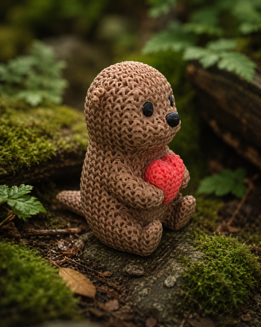 Knitted-Style Otter Holding a Heart | 3D Printed Valentine & Animal Gift