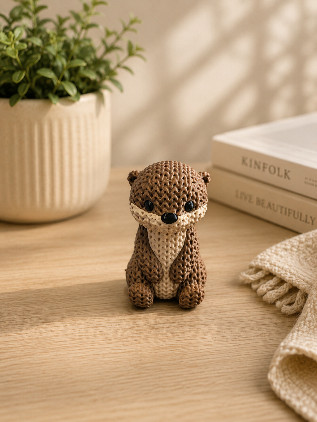 Knitted-Style Otter Figurine | 3D Printed Animal Gift