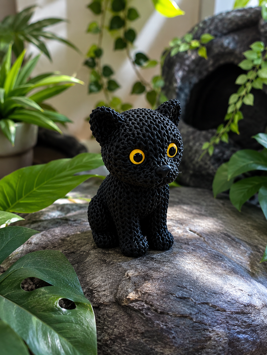Knitted-Style Black Panther Figurine | 3D Printed Gift for Wildlife Lovers