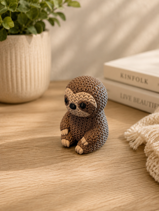 Knitted-Style Sloth Figurine | 3D Printed Animal Gift