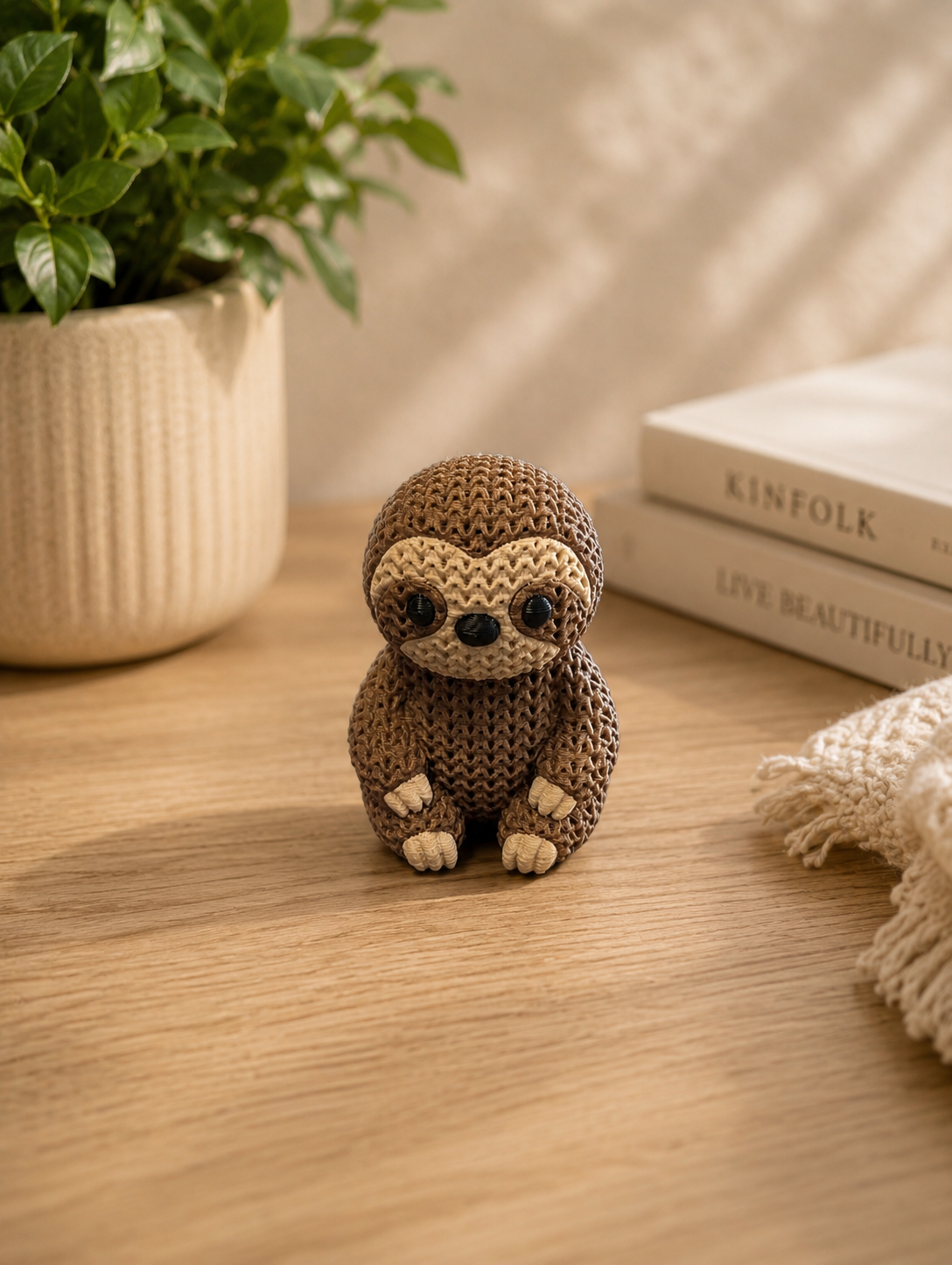 Knitted-Style Sloth Figurine | 3D Printed Animal Gift