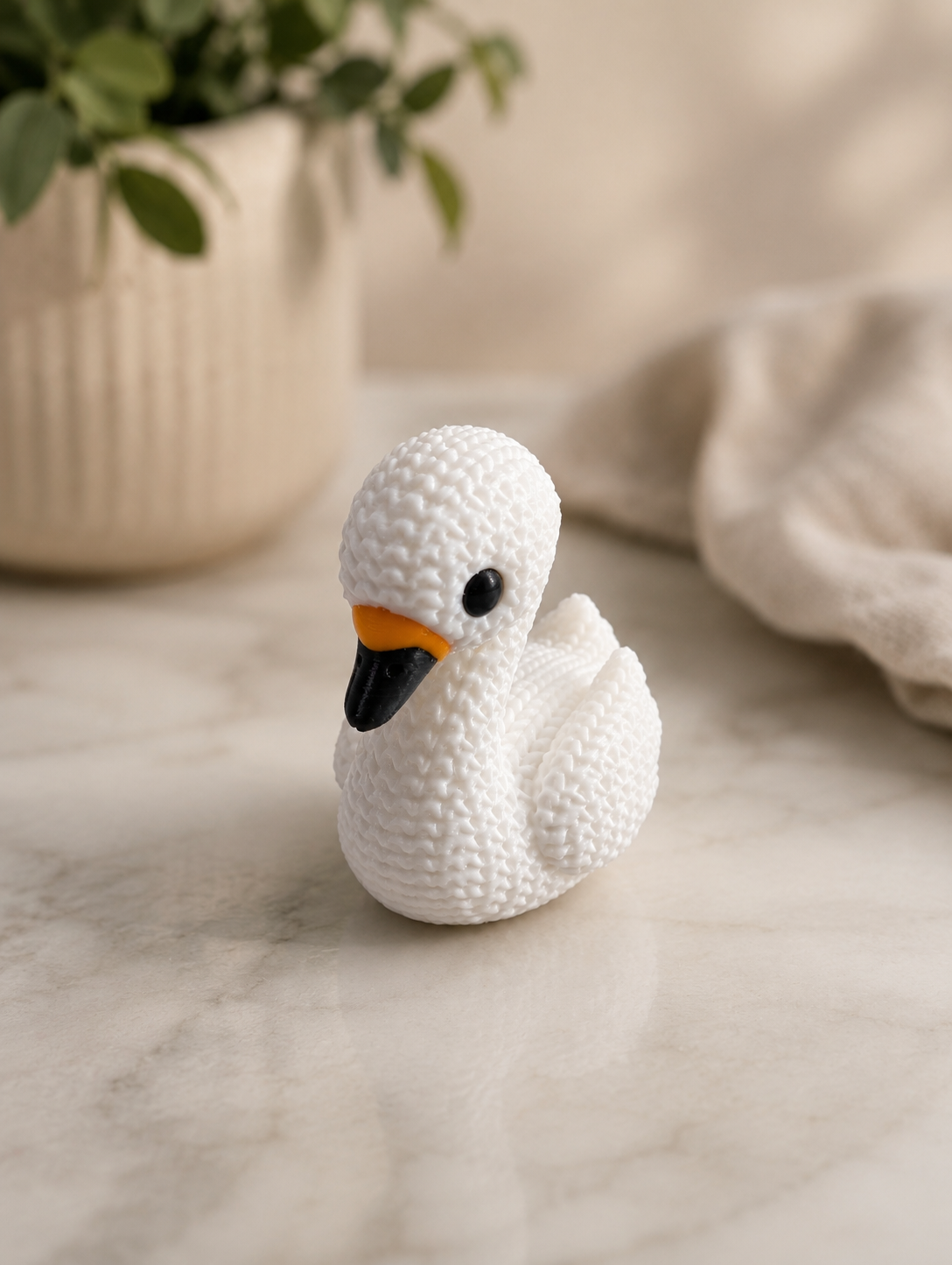 Knitted-Style Swan Figurine | 3D Printed Elegant Animal Gift
