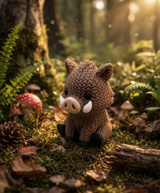 Knitted-Style Wild Boar Figurine | 3D Printed Woodland Gift
