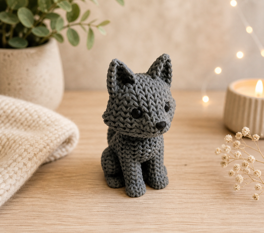 Knitted-Style Wolf Figurine | 3D Printed Gift for Animal Lovers