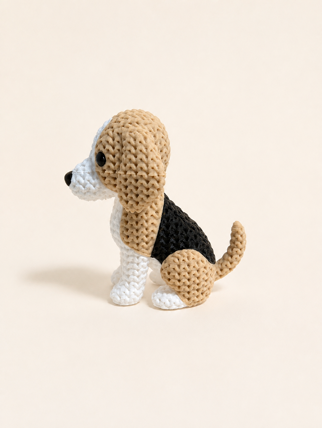 Knitted-style 3D printed Beagle dog figurine, side view
