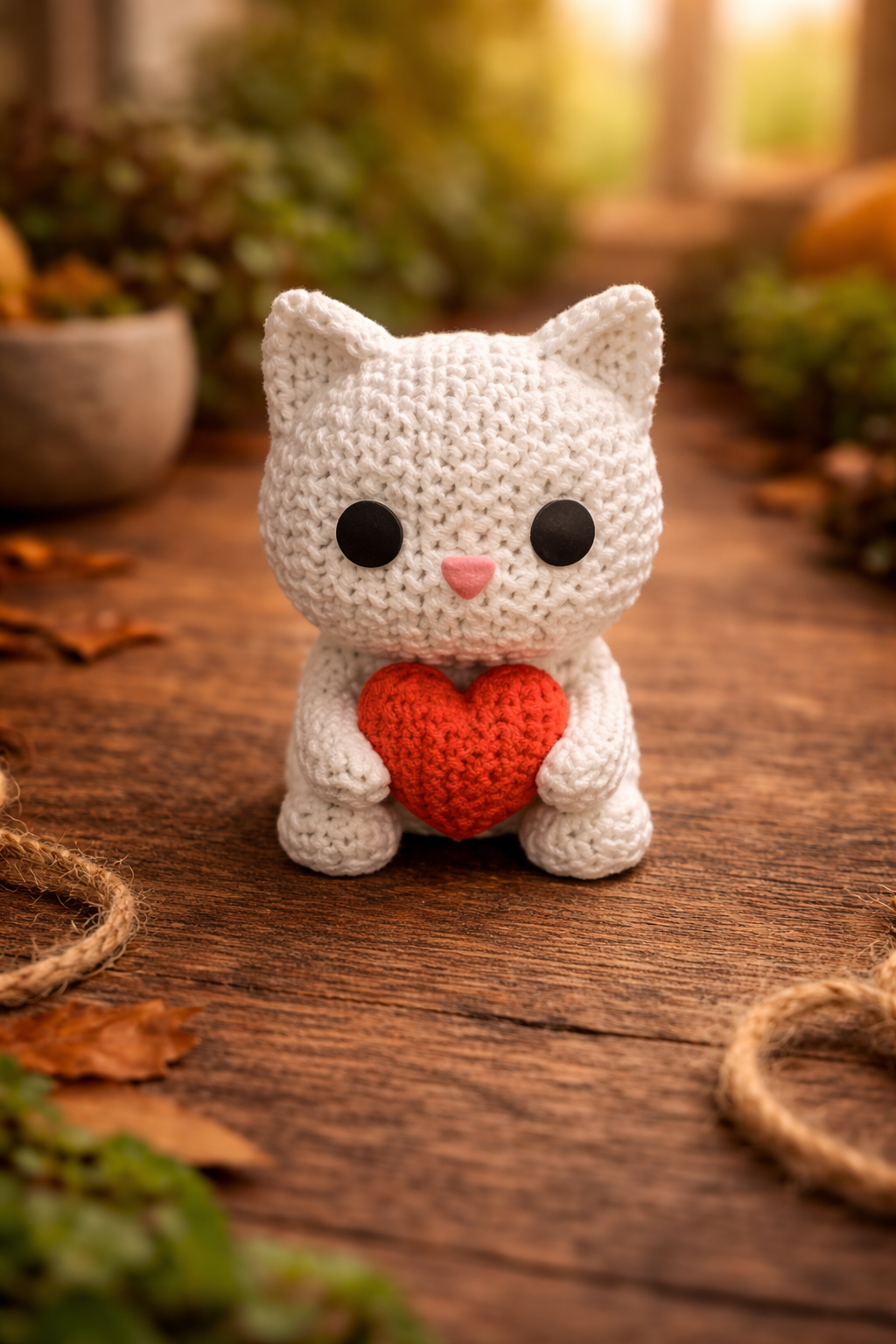 Knitted-Style Cat with Heart Figurine | 3D Printed Gift for Cat Lovers