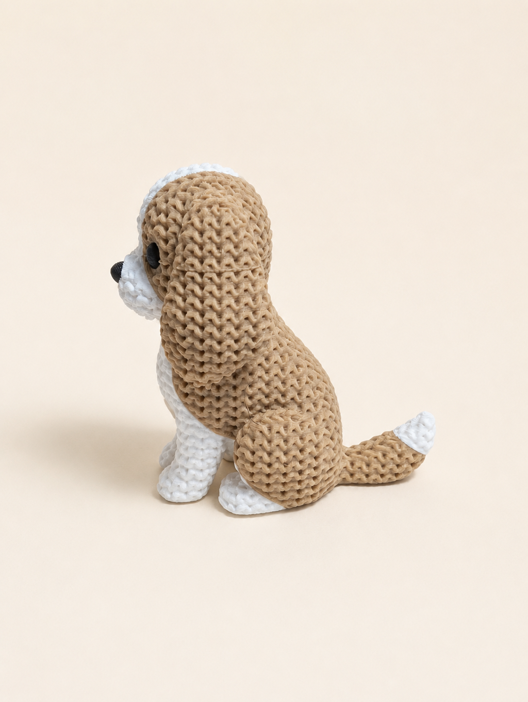 Knitted-style 3D printed Cavalier King Charles Spaniel figurine, side view