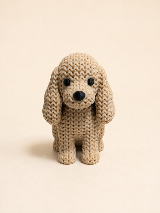 Knitted-style 3D printed Cocker Spaniel dog figurine, front view