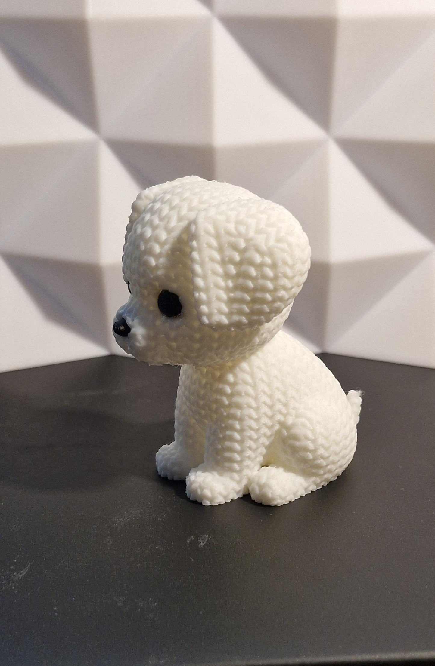 Knitted-Style White Puppy Figurine | 3D Printed Dog Gift