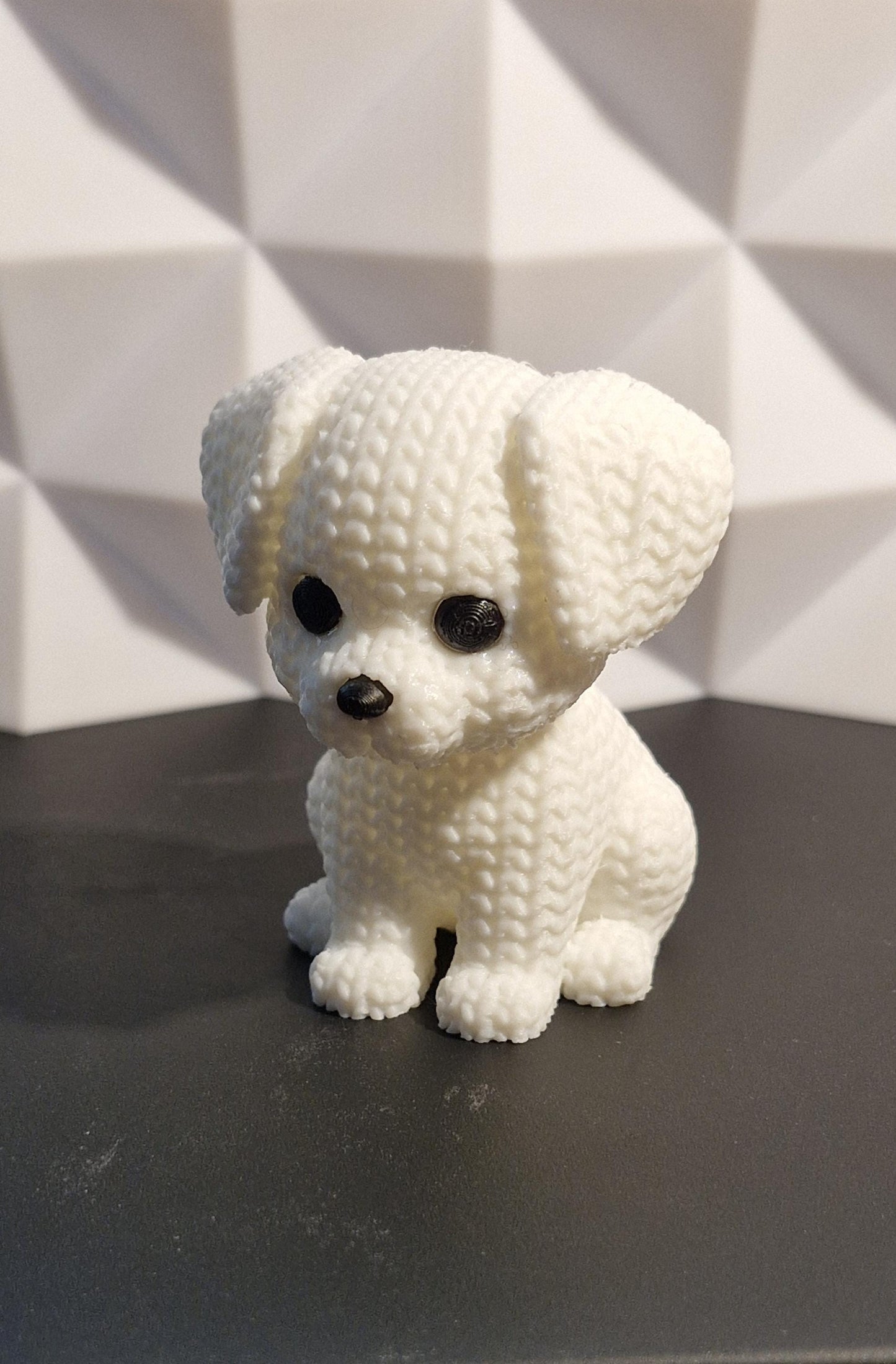 Knitted-Style White Puppy Figurine | 3D Printed Dog Gift