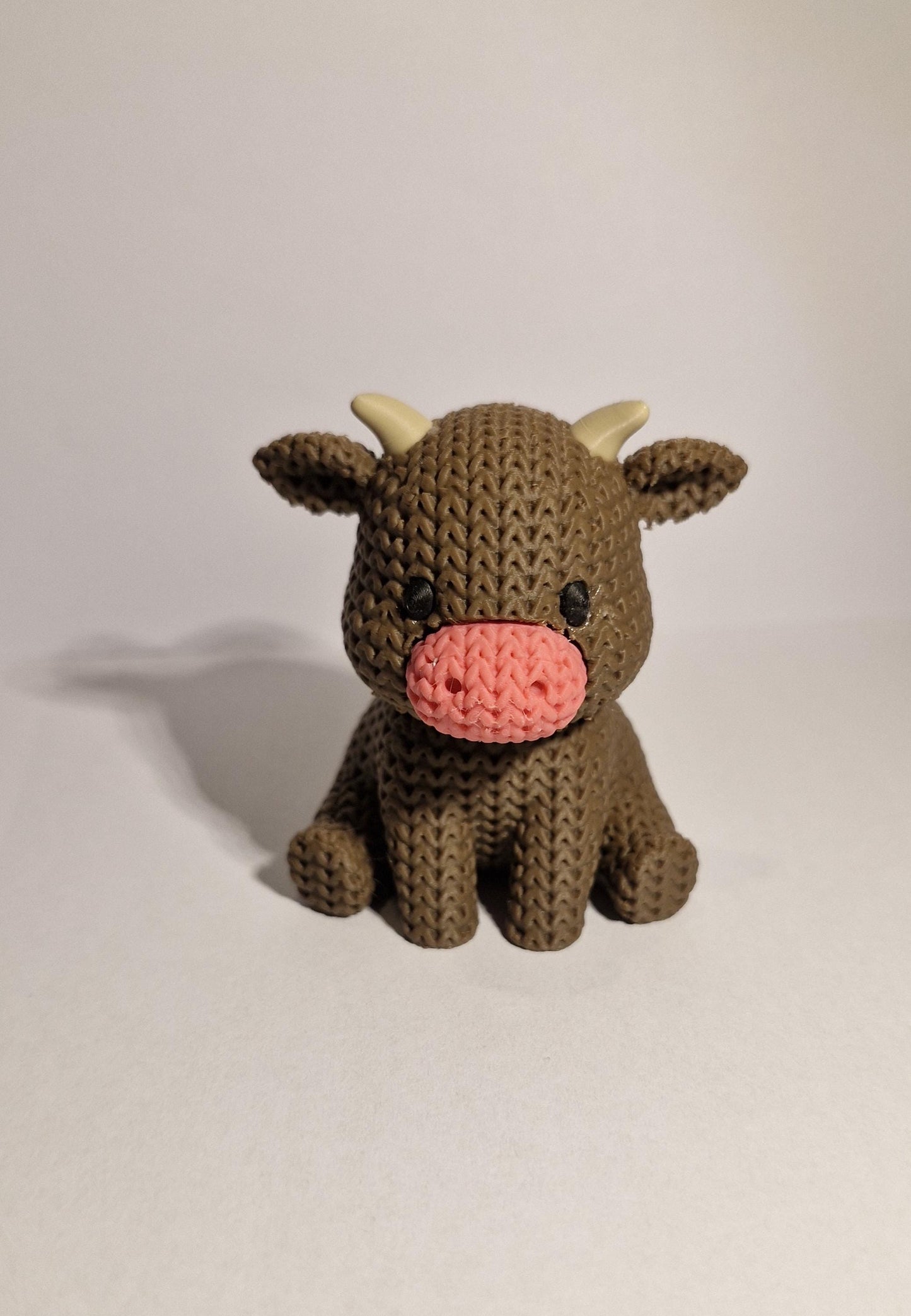 Knitted-Style Cow Figurine | 3D Printed Farm Animal Gift