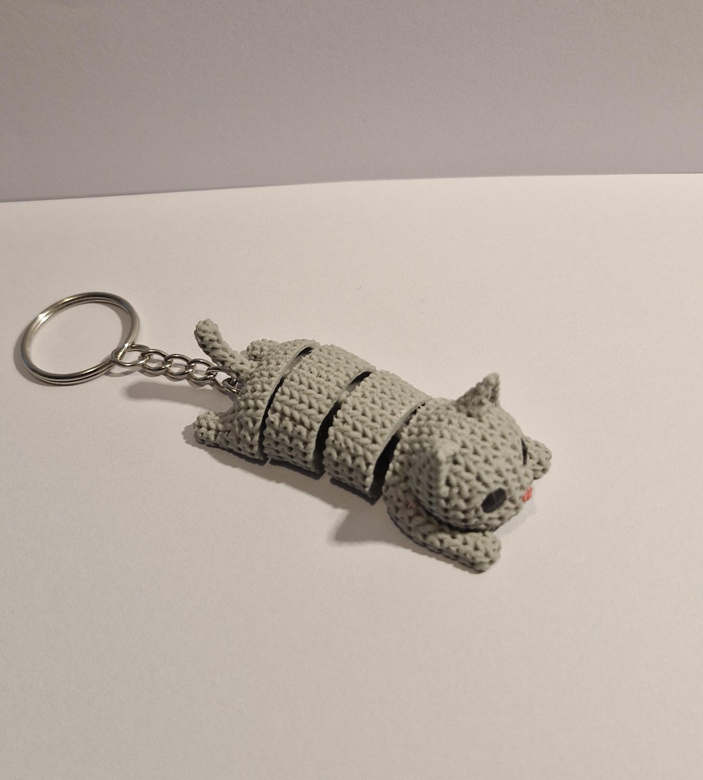 Knitted-Style Articulated Cat Keyring | 3D Printed Cat Keychain Gift
