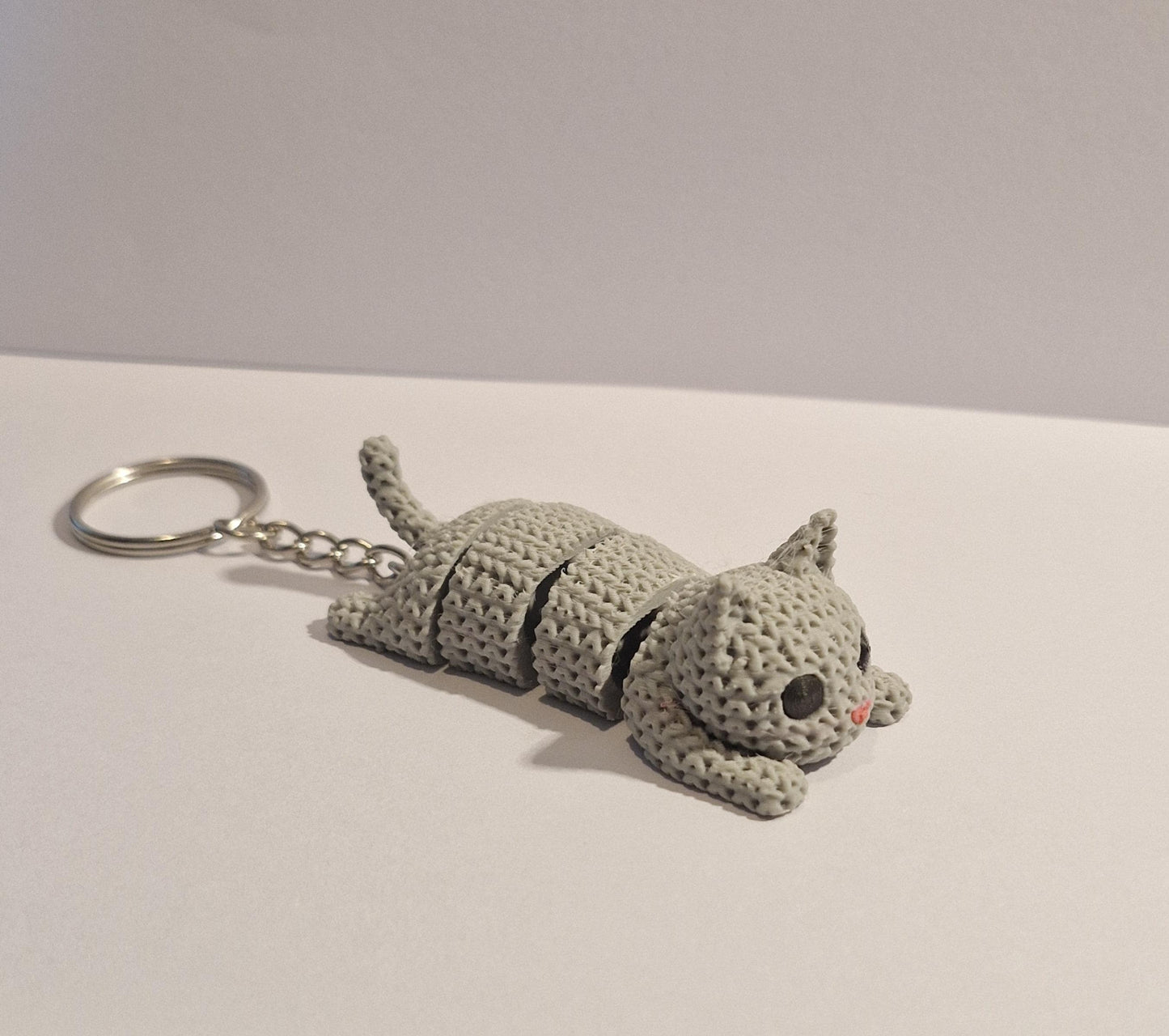 Knitted-Style Articulated Cat Keyring | 3D Printed Cat Keychain Gift