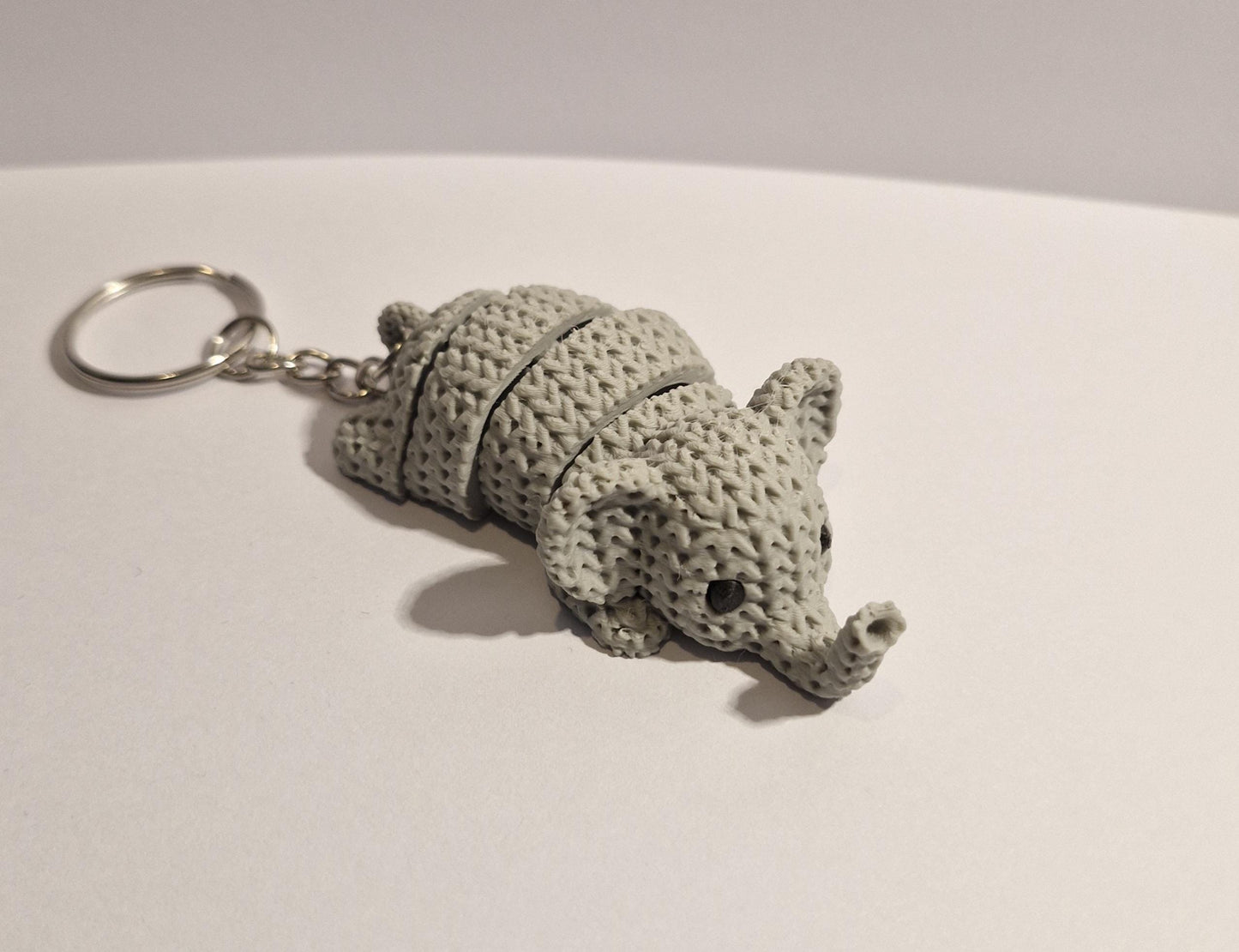Knitted-Style Elephant Keyring | 3D Printed Flexible Animal Keychain Gift