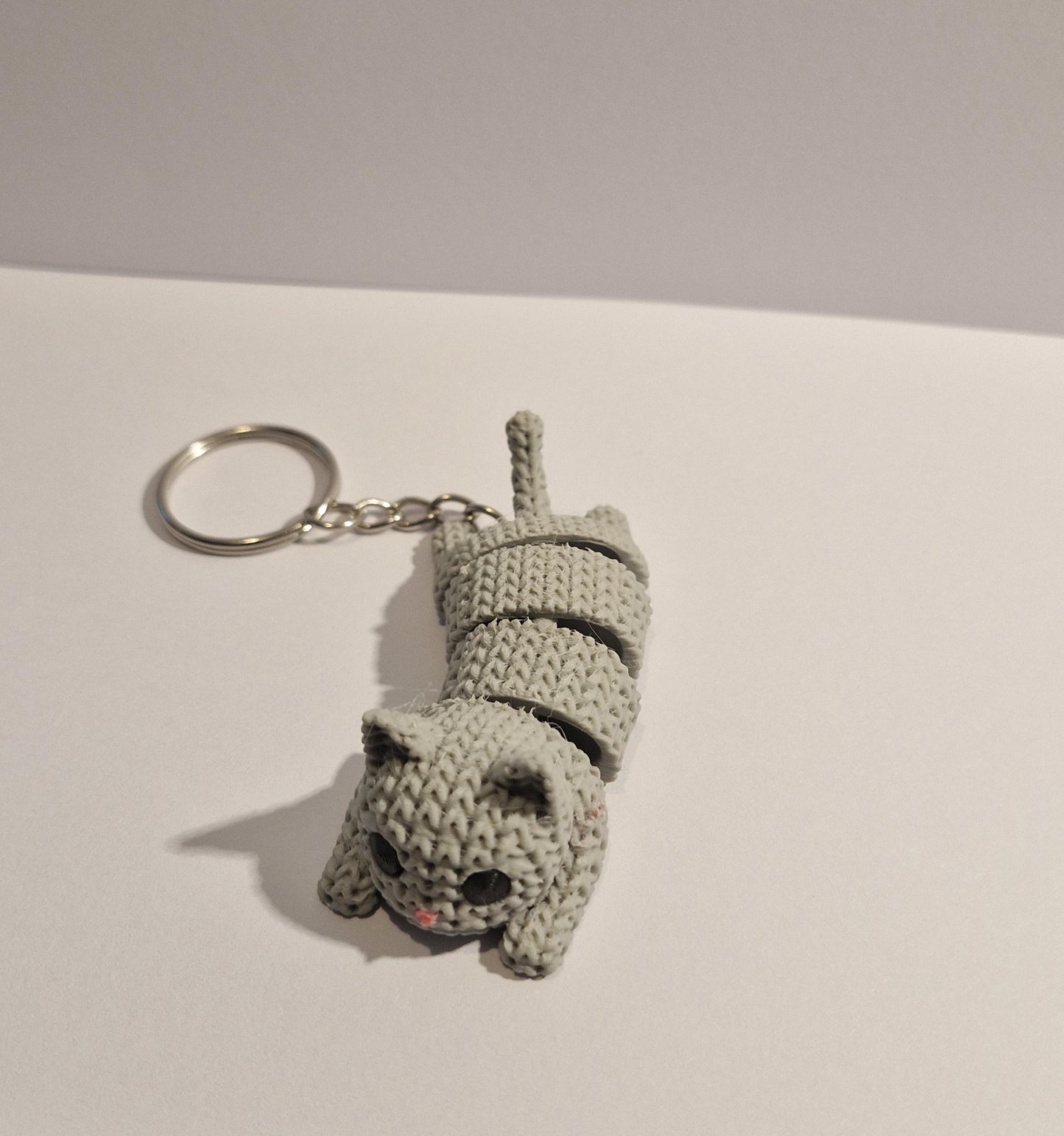 Knitted-Style Articulated Cat Keyring | 3D Printed Cat Keychain Gift