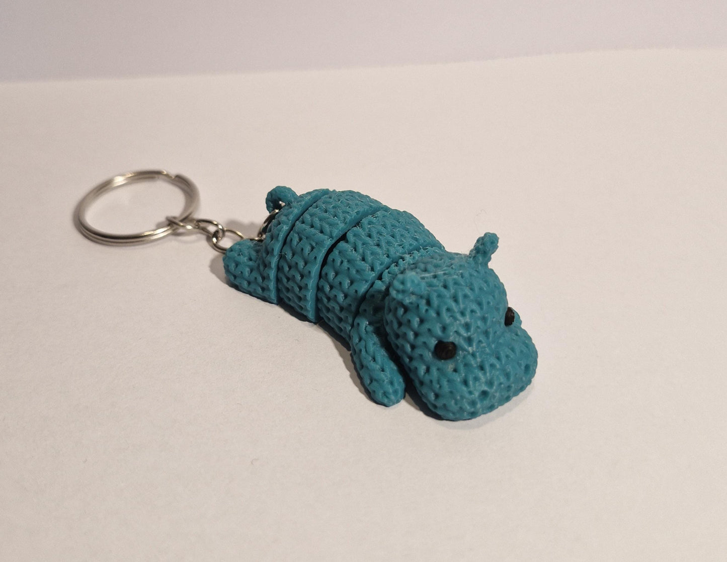Knitted-Style Hippo Keyring | 3D Printed Animal Keychain Gift