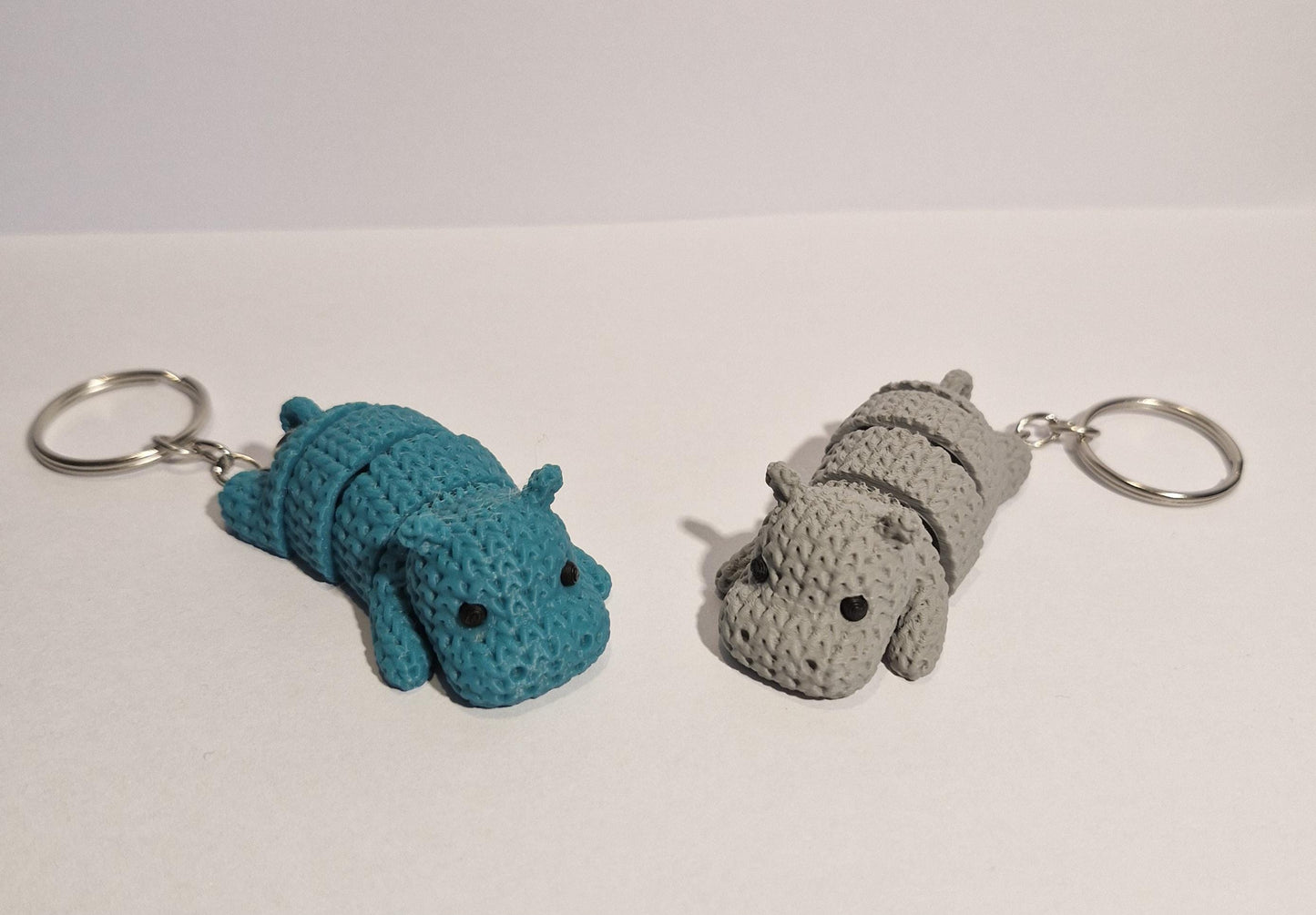 Knitted-Style Hippo Keyring | 3D Printed Animal Keychain Gift