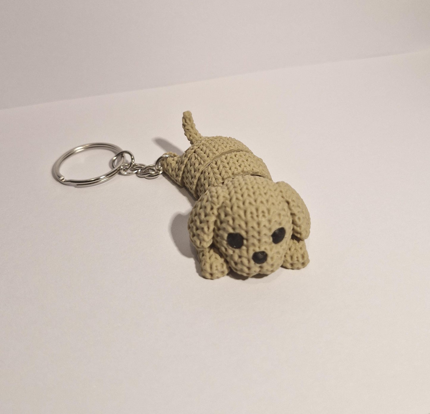 Knitted-Style Articulated Puppy Keyring | 3D Printed Dog Keychain Gift