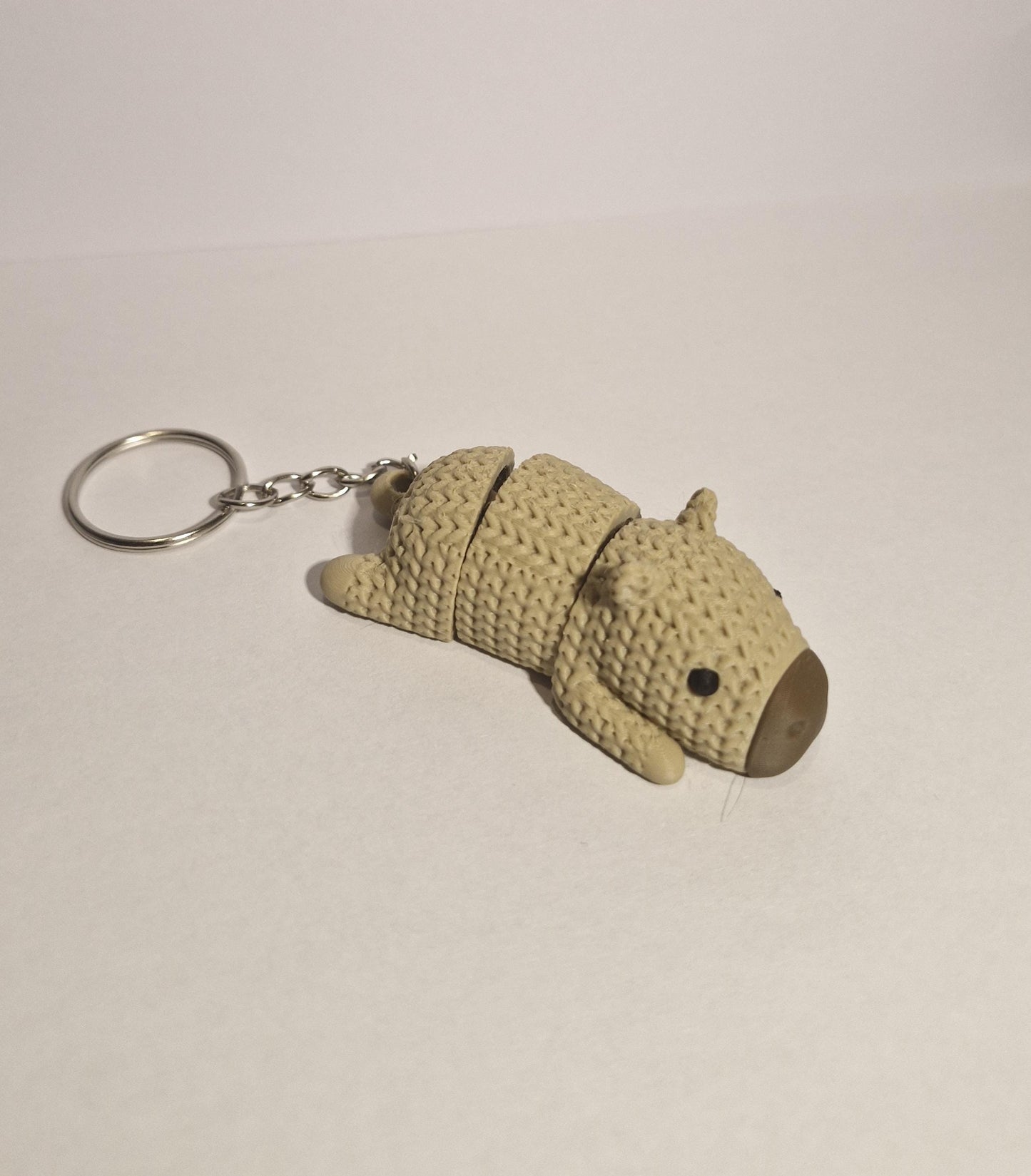 Knitted-Style Articulated Capybara Keyring | 3D Printed Animal Keychain Gift