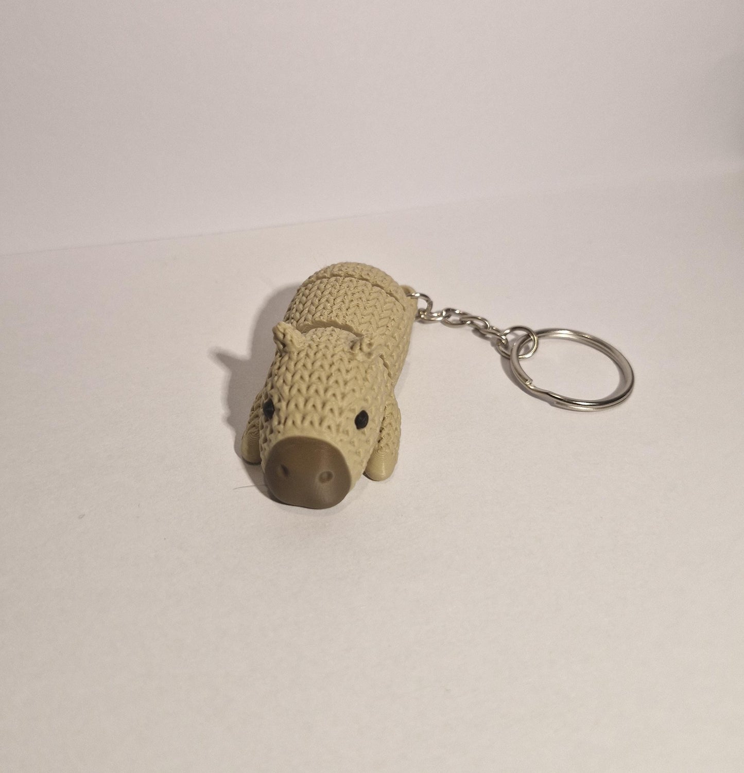 Knitted-Style Articulated Capybara Keyring | 3D Printed Animal Keychain Gift