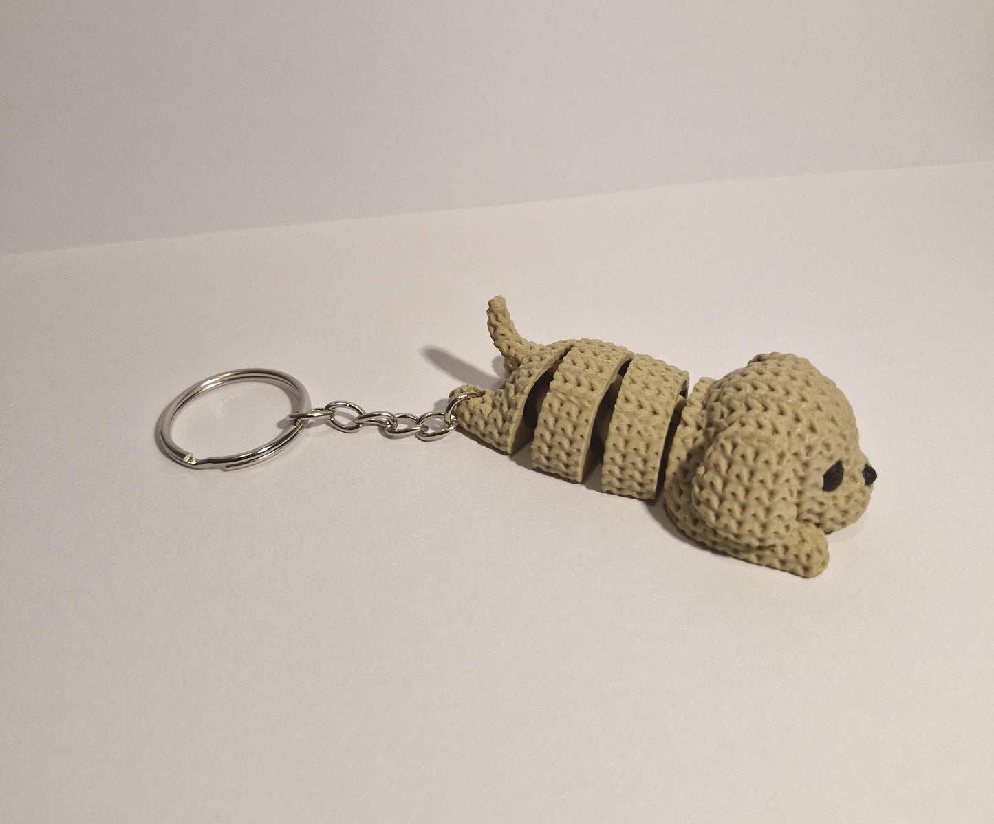 Knitted-Style Articulated Puppy Keyring | 3D Printed Dog Keychain Gift
