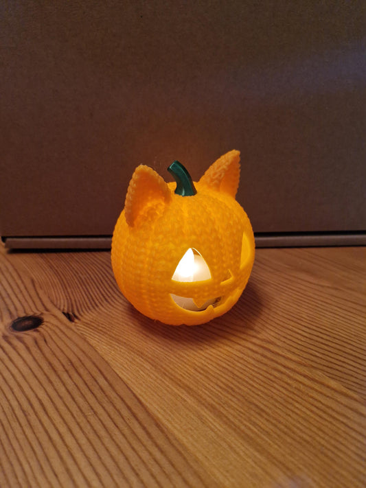 Cat Pumpkin Tealight Holder | 3D Printed Halloween & Autumn Gift