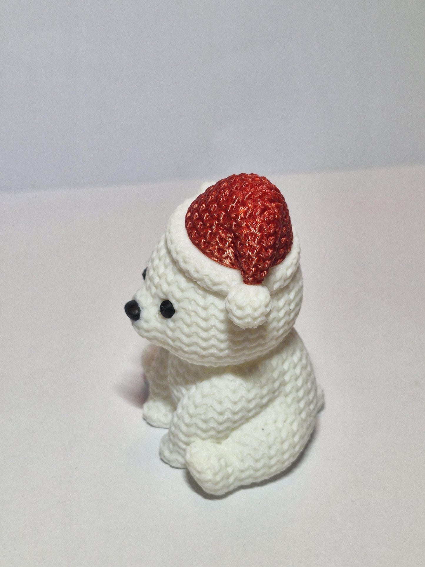 Knitted-Style Polar Bear with Santa Hat | 3D Printed Christmas Gift