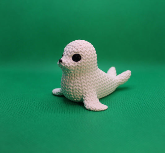 Knitted-Style Seal Pup Figurine | 3D Printed Arctic Animal Gift