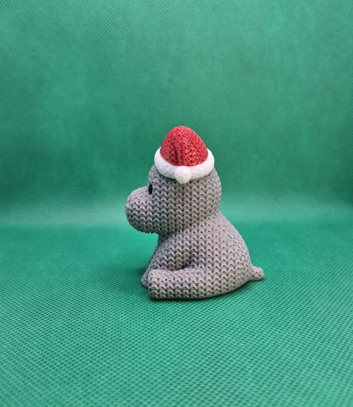 Knitted-Style Hippo with Santa Hat | 3D Printed Christmas Gift