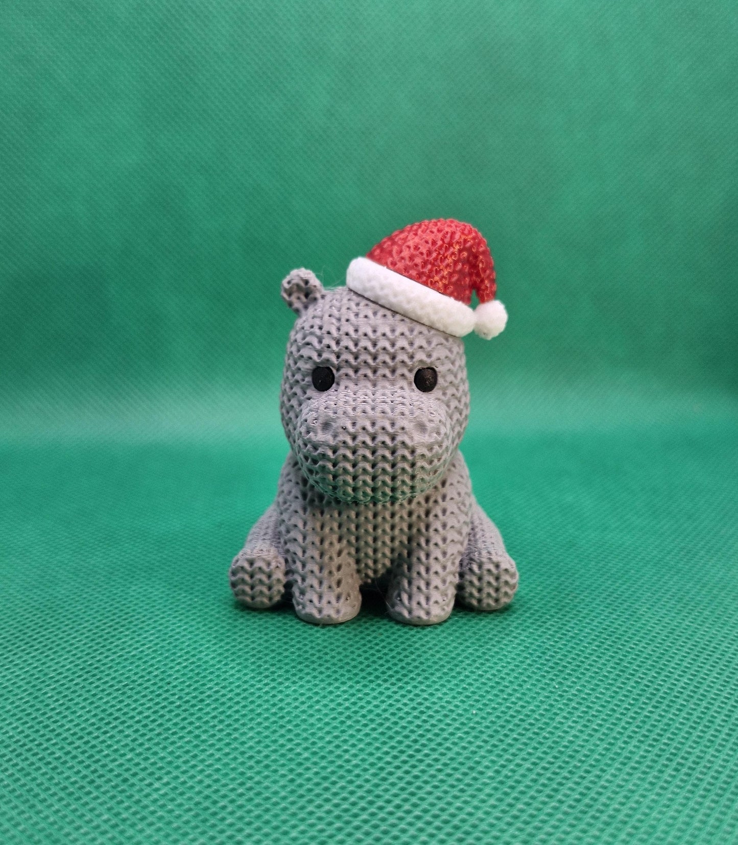 Knitted-Style Hippo with Santa Hat | 3D Printed Christmas Gift
