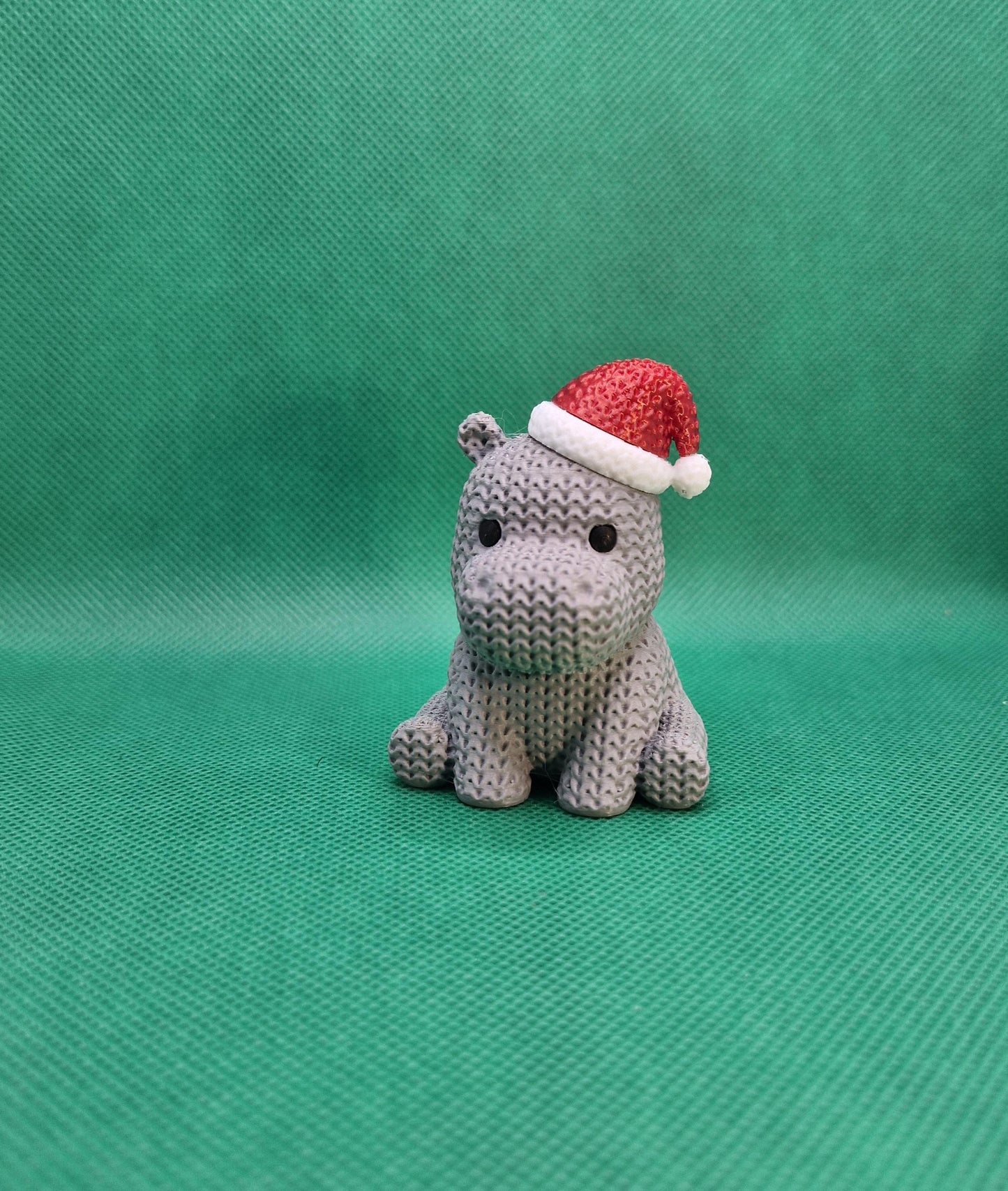 Knitted-Style Hippo with Santa Hat | 3D Printed Christmas Gift