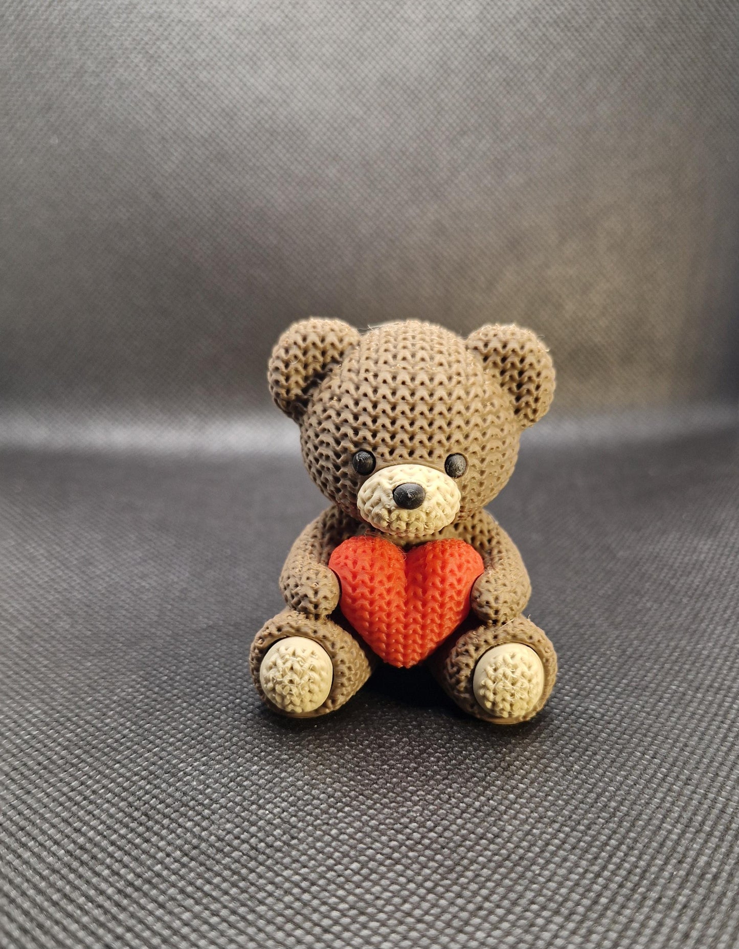 Knitted-Style Teddy Bear Holding a Heart | 3D Printed Valentine & Gift