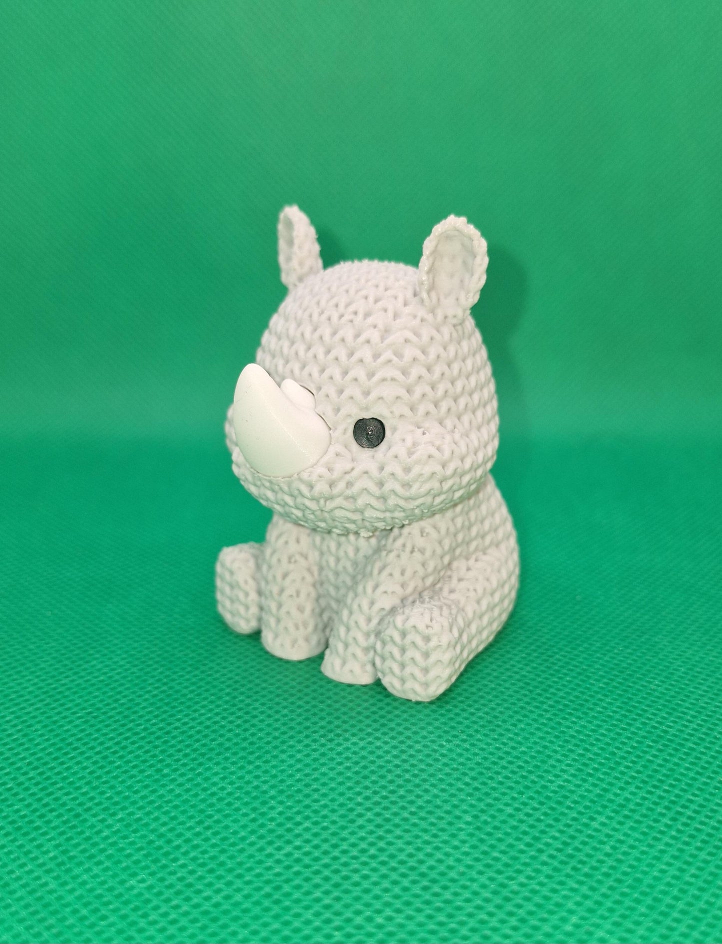 Knitted-Style Baby Rhino Figurine | 3D Printed Wildlife Gift