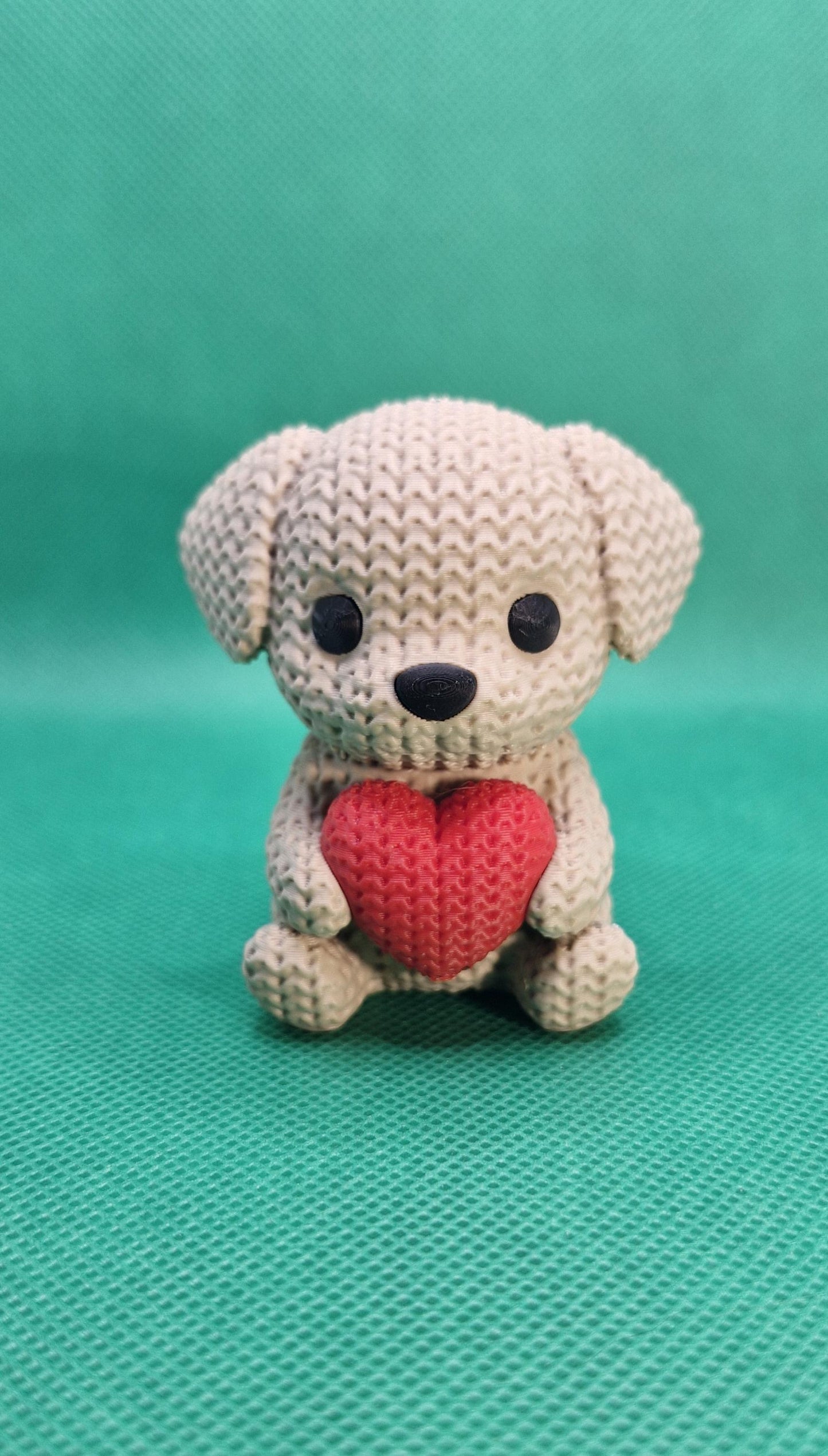 Knitted-Style Puppy Holding a Heart | 3D Printed Gift for Dog Lovers