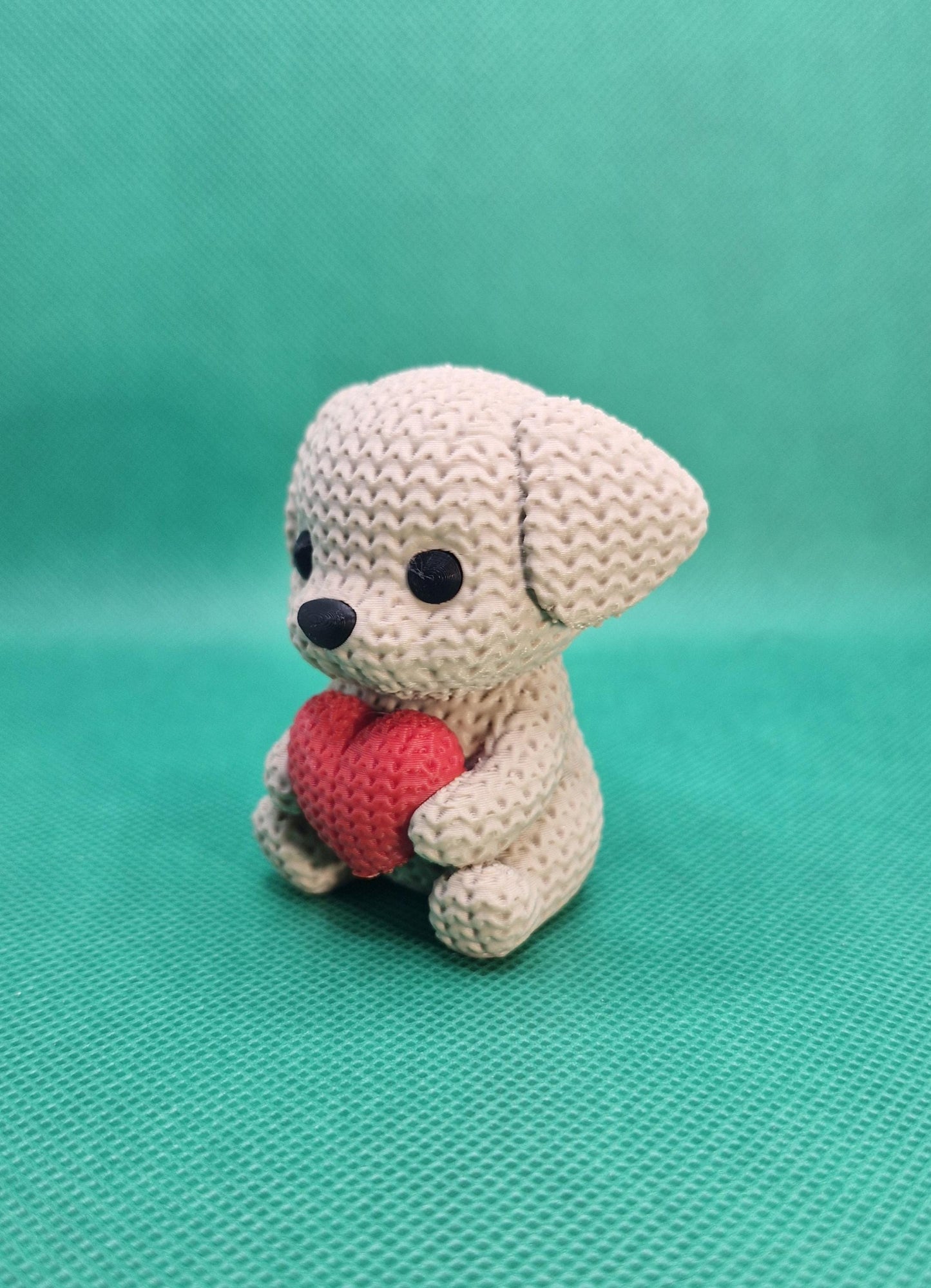 Knitted-Style Puppy Holding a Heart | 3D Printed Gift for Dog Lovers