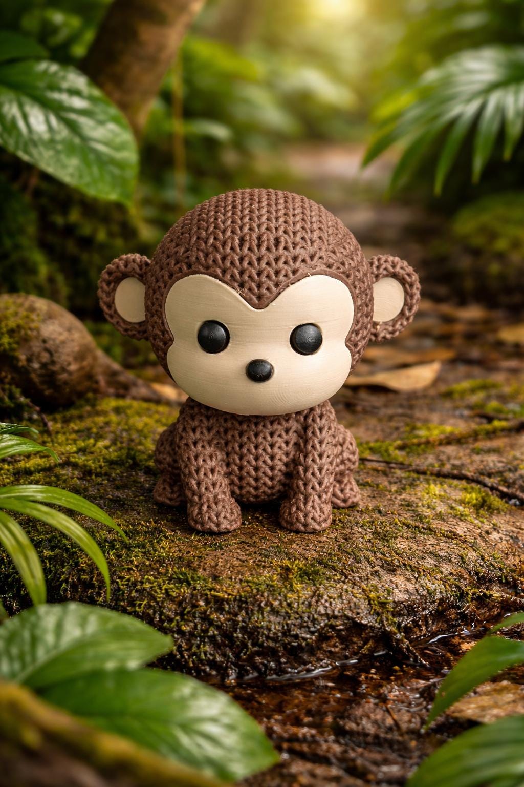 Knitted-Style Monkey Figurine | 3D Printed Jungle Animal Gift