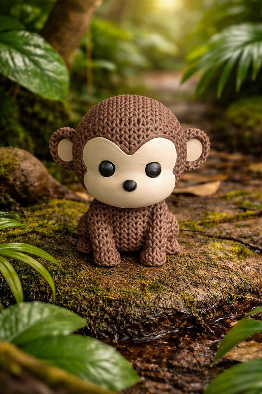 Knitted-Style Monkey Figurine | 3D Printed Jungle Animal Gift